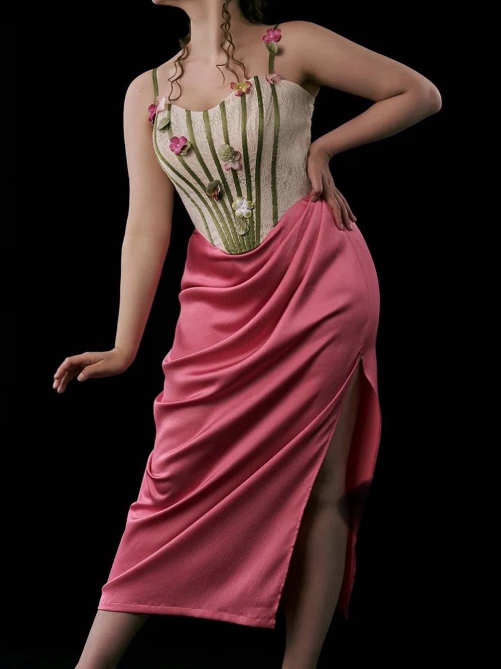 Lacemade Pink Draped Midi Skirt with Side Slit